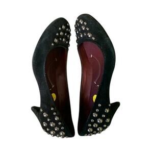 BCBG Max Azria Gunmetal Studded Kitten Heel Black Suede Pumps size 7